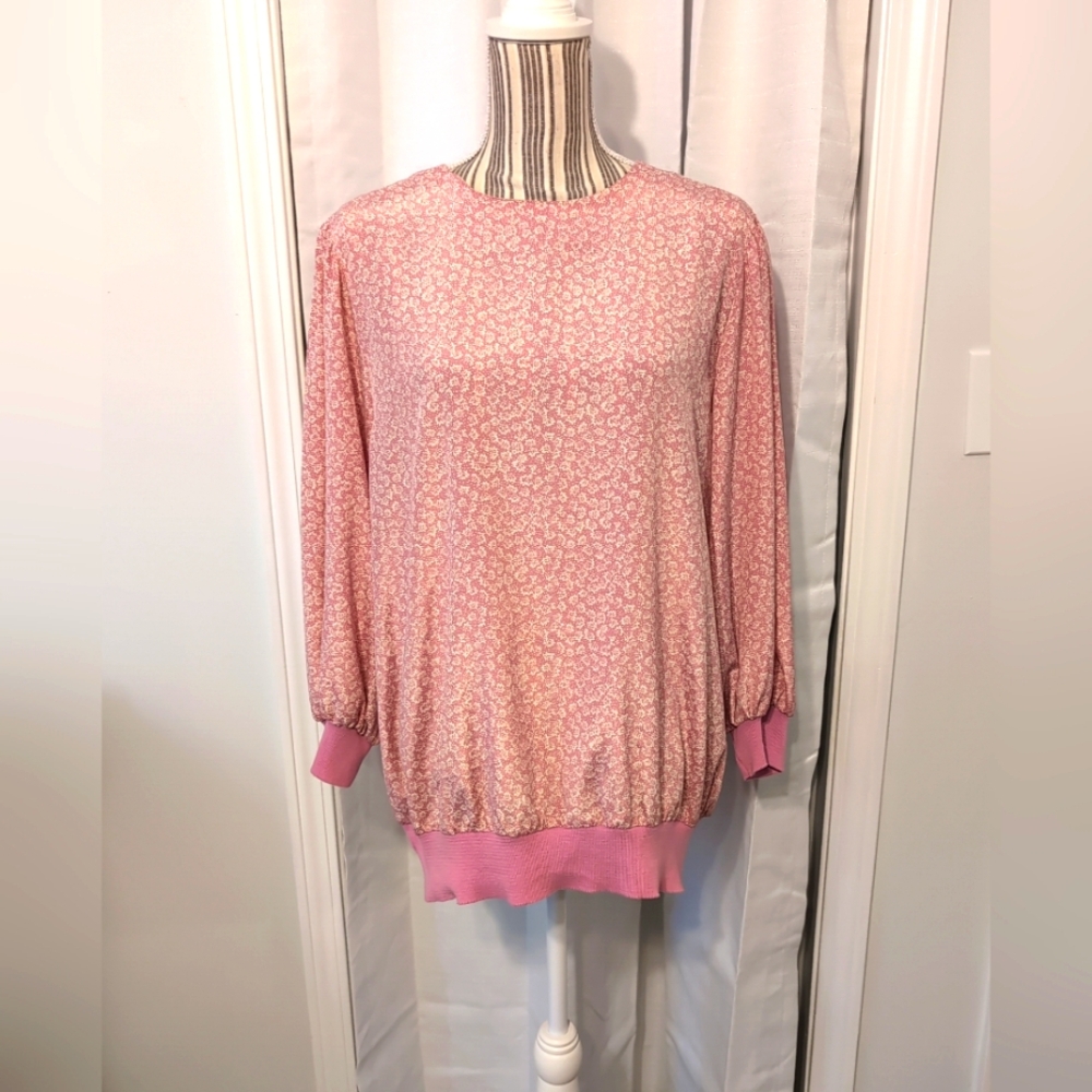 Vtg. Jo Hanna York Women's Size 18 Pink Floral Long Sleeve Blouse‎
